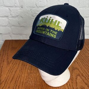 KUHL Hat Snapback Navy “Born In The Mountains” Patch Mesh Trucker Cap